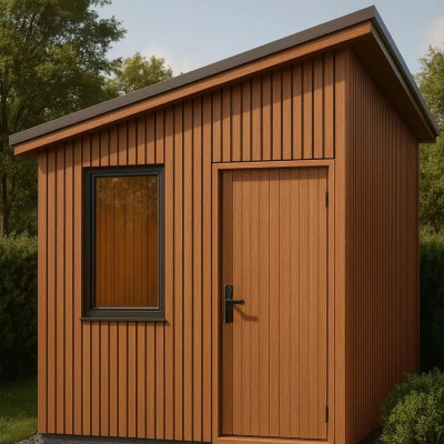 Panou riflat de exterior Teak montat pe fațadă