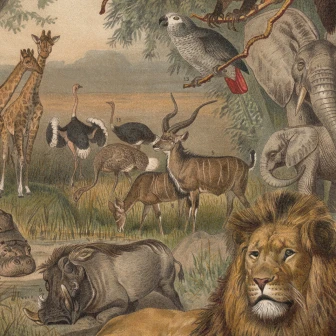 Fototapet circular cu animale din Africa într-o cameră de copii decorată cu un cort teepee