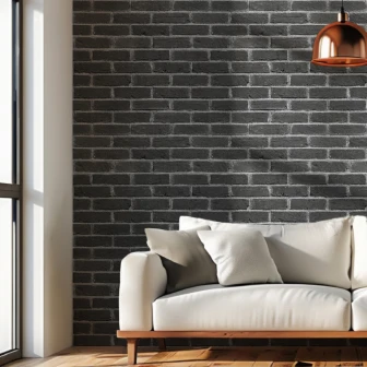 Panou decorativ cărămidă aparentă neagră într-un living modern