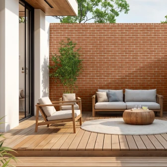 Panou decorativ cu aspect de cărămidă aparentă într-un decor exterior modern